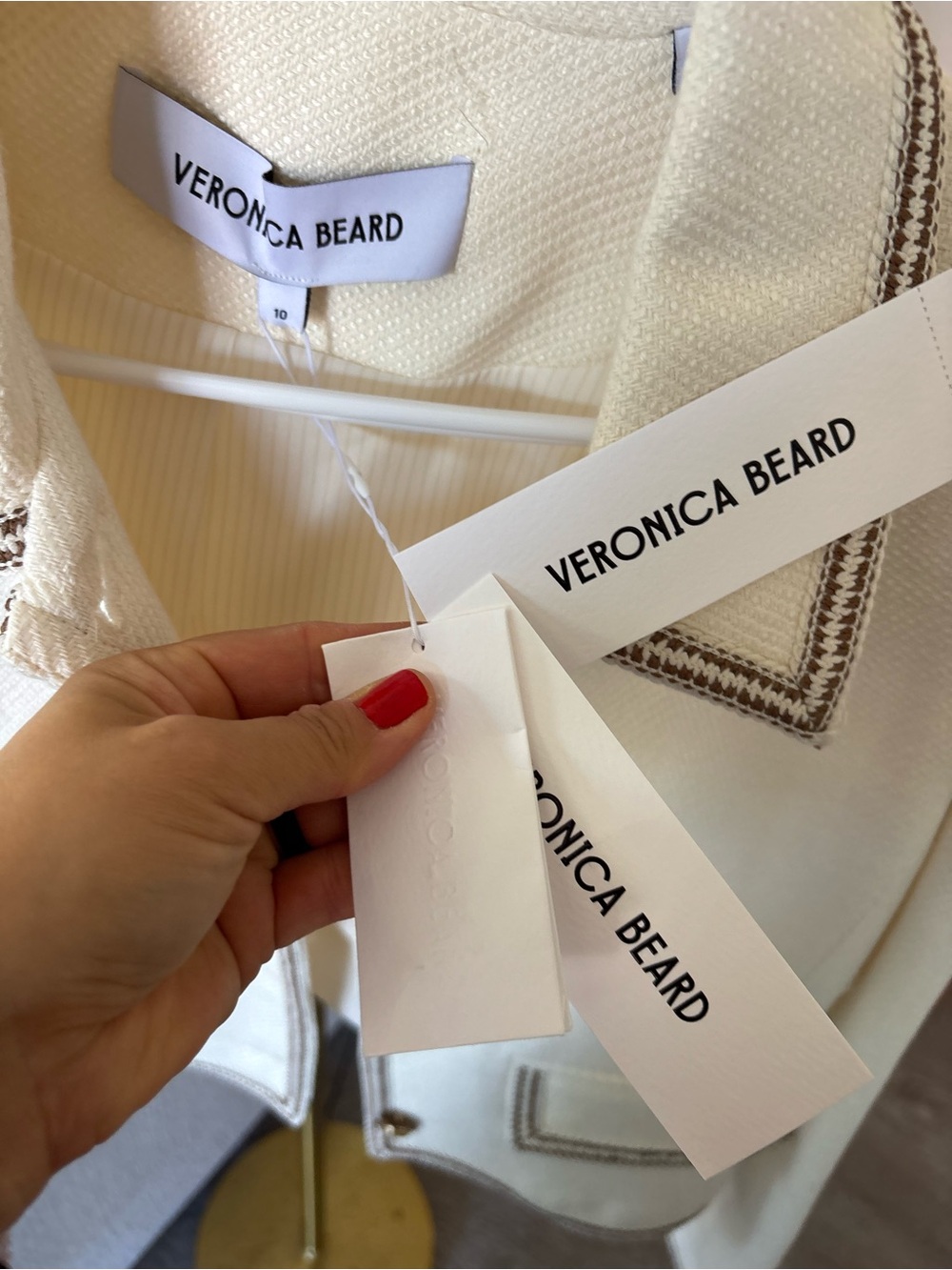 Veronica Beard Cream Cropped Tweed Jacket with Brown Trim (NWT) - Picture 6 of 9